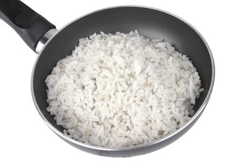 white rice on fry pan
