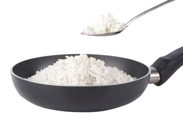 white rice on fry pan