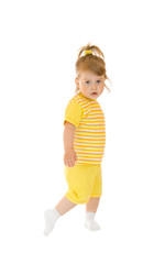 Small girl in yellow shirt and pants