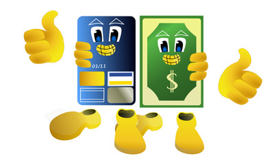 accolade entre une carte bancaire et un billet vert en dollar