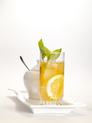 cool green tea with lemon and fresh mont