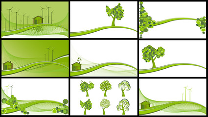Collection of 9 ecological backgrounds, vector illustration