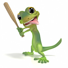 Gecko holding baseball bat