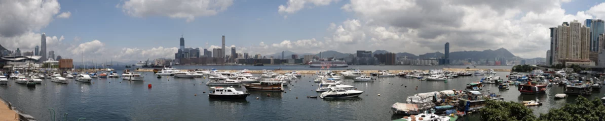Fotobehang Panorama van Causeway Bay Harbor in Hong Kong © James L Davidson