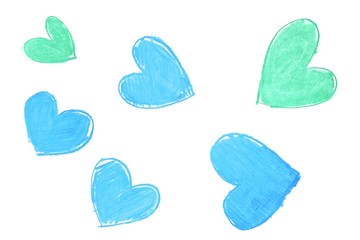 Colorful hand painted heart shapes draw