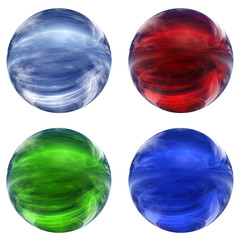 3d blue, red and green glass spheres collection isolated