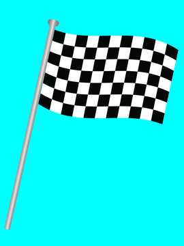 Single chequered flag for the winner on a blue background