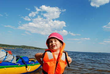 Girl and catamaran