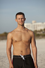 Handsome Man At Beach with serious look