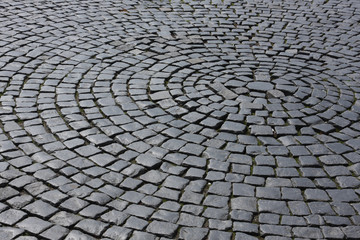 Old medieval granite cobble road