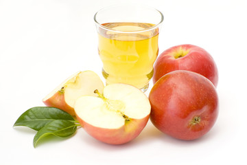 glass of fresh apple juice and fresh fruits
