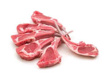 Plexiglas keuken achterwand Vlees raw lamb meat on white background