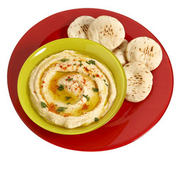 hummus dish, pita, appetizer