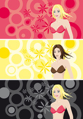 Gorgeous women on retro circle background.