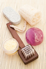 bath items on bamboo