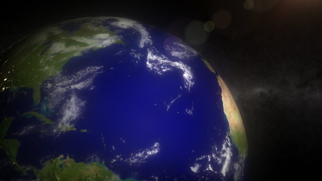 (1100) Looping animated earth, sun and space night city lights
