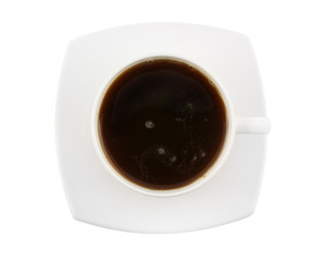 White cup of black coffee isolated on white