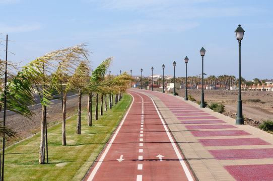Promenade with bicycle lanes in Caleta de Fuste, Fuerteventura