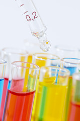 colorful test tubes close-up
