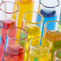 colorful test tubes close-up