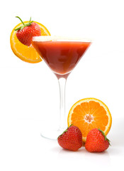 Fresh tropical strawberry cocktail on white backgound