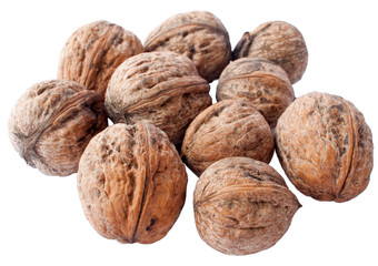 Walnuts on white background