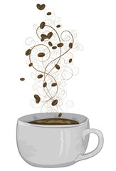 Illustrated coffee cup with stylized swirling steam