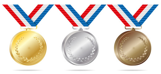 Gold Silver Bronze Medals With Laurel Wreath