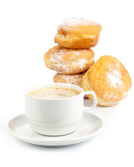 Sweet donuts and cup of black coffee