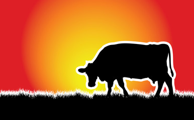 a vector cow walking on the grass