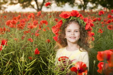 Cute little girl in the poppy field