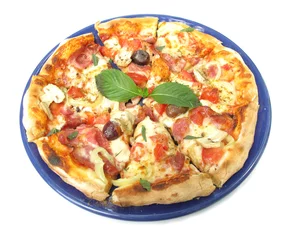 Pizza on blue plate