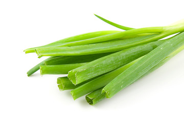 bunch spring onion on white background