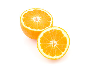 two half oranges on white background
