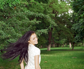 girl running through the forest
