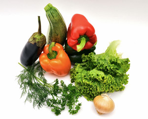 Herbs and vegetables — still life, top view