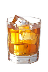 glass of whisky with ice cubes isolated
