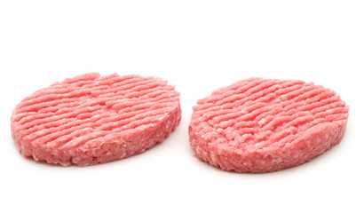 two raw minced beef steak