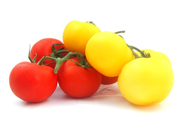 Tomates jaunes et rouges fond blanc