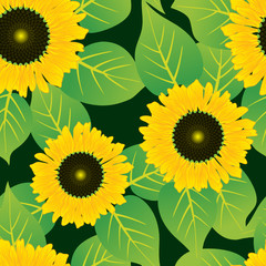 Abstract sunflowers flowers background. Seamless. Vector.