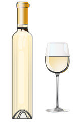 Bottle of white wine with a glass - vector file