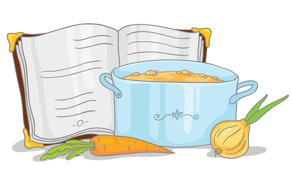 cooking pot, recipe book, carrot, onion, food clip art preview