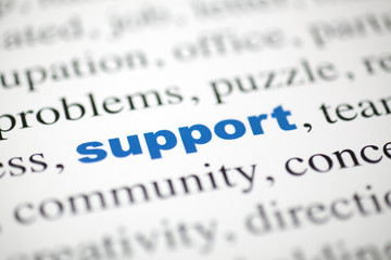 mot anglophone support soutien lettrage bleu