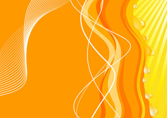 Abstract orange card with running waterdrops