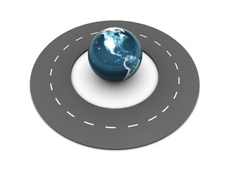 road around earth globe
