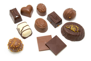 Chocolate bonbons on white background