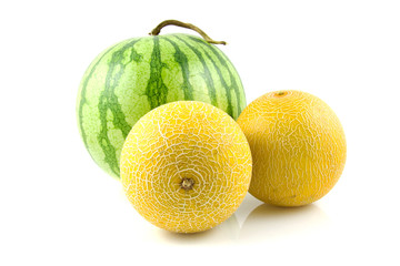 Water and sugar melon on white background