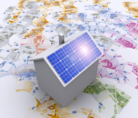 Maison photovoltaïque sur des billets