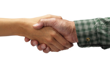 Isolated nurse and patient shaking hands