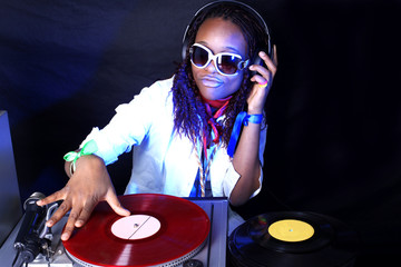 cool afro american DJ in action